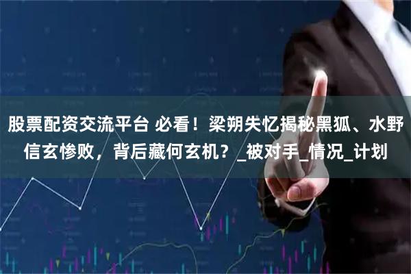 股票配资交流平台 必看！梁朔失忆揭秘黑狐、水野信玄惨败，背后藏何玄机？_被对手_情况_计划